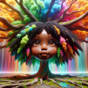 Create a hyper-realistic 3-D oil painting of a tree with a fulle...