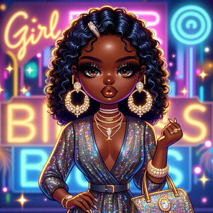 Create a 300dpi full-body chibi-style portrait of an elegant mel...