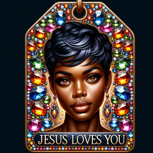 Redesign the tag to feature an African-American woman with a sty...