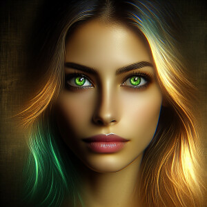 Head shot of a beautiful woman with bright green eyes and long b...