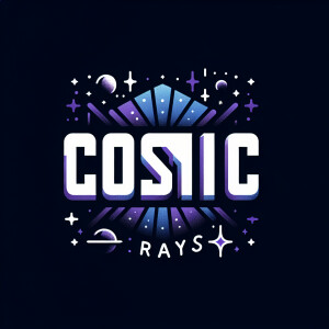 Create a logo featuring the stylized text "Cosmic Rays", incorpo...