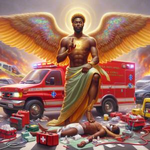 Create a realistic 3D oil painting depicting a scene of emergenc...