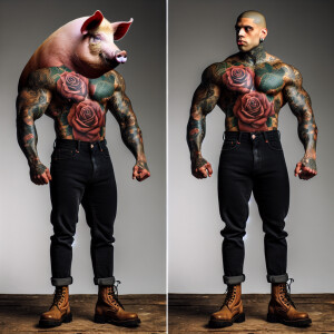 Create a visual description of a unique character: a bodybuilder...