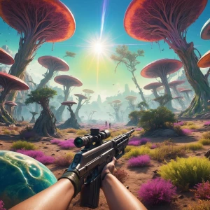 ultra detailed first-person perspective photograph of firing a w...