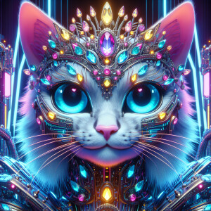 A stunning cartoon cat gazing directly at the camera while wear...