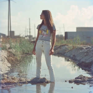 Faded film photograph from 1972 of a gorgeous, 26-year-old, brun...