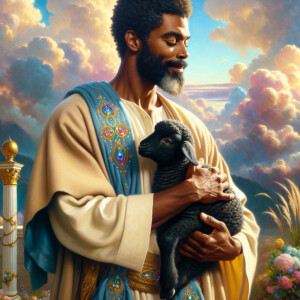 Oil painting of an African-American man resembling Jesus Christ,...