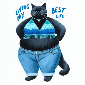 A black belly, boo, dressed in some blue jeans and a halter top...