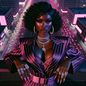 Create an 8K bird's-eye view image of a curvaceous Afro-Latino w...