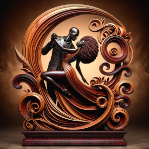 3d wood and porcelain sculpture of an Afrocentric woman with a m...