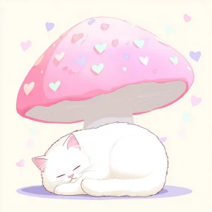 cute chubby white cat curled up and sleeping peacefully under a...