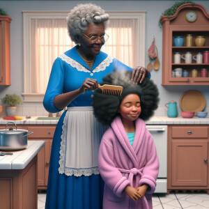 Create a realistic 3-D image of an african-American grandmother...