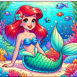 create a classic american cartoon of ariel the mermaid