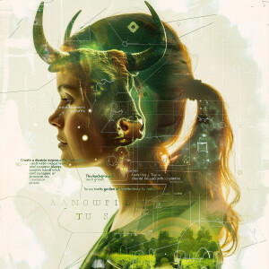 “Create a double exposure profile shot for Taurus featuring a ca...