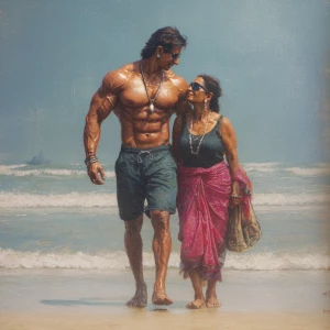 hyperrealism photo painting.a muscular sweaty villain man, walki...