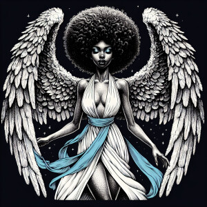 Generate an illustration depicting a young Black woman with volu...