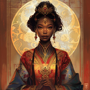 Create an illustration of a Mixed Ethnicity Empress, embodying A...
