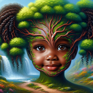 Create a hyper-realistic 3-D oil painting of a tree with a fulle...