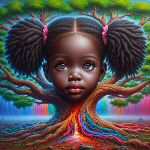 Create a hyper-realistic 3-D oil painting of a tree with a fulle...