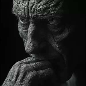 A close-up photo of T-800's face, rendered in a surrealistic sty...