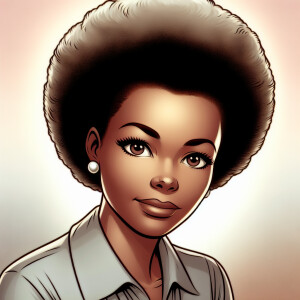 Airbrushed cartoon style portrait of light skin African-American...