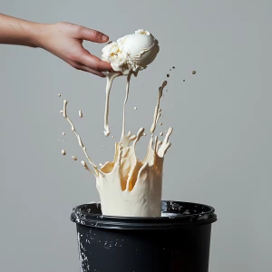A human hand captured mid-motion while throwing a scoop of dripp...