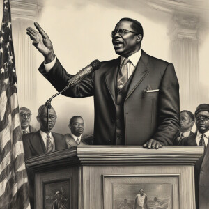 African american black manI giving a speech at a podium