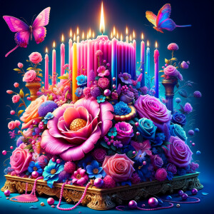 Craft a digital artwork that dramatically amplifies the colorful...