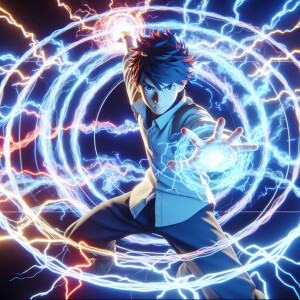 A Pixar 3D rendering illustrating Sasuke performing the Chidori...