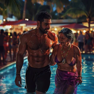 Hyperrealism art style,a muscular beefy sweaty man  walking with...