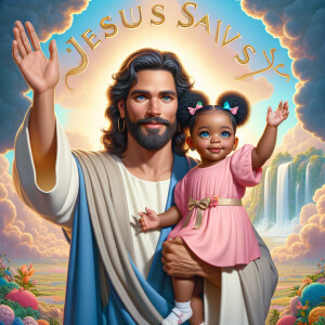 Create a 3D realistic artwork featuring the phrase 'Jesus Saves'...