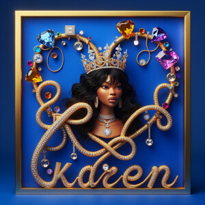 VCraft a 3-D image showcasing the name 'KAREN' in a luxurious go...