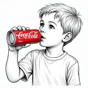 A digital painting depicting a boy drinking from a red "Coca-Col...