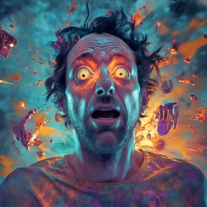 Create a photorealistic 3D rendering of a man in his late 30s, w...