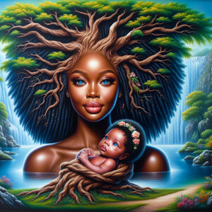 Create a close-up, hyper-realistic 3-D oil painting of a tree wi...