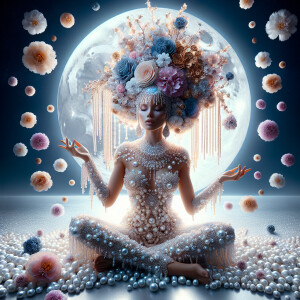 "Create an image of a majestic light skin Hawaiian woman whose f...