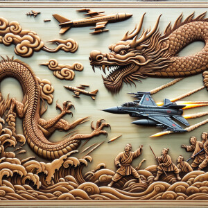 The scene unfolds with cinematic intensity: a Chinese dragon, an...
