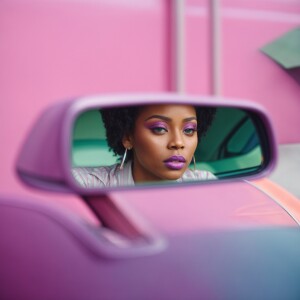 3D image of a LIGHT SKIN African American woman sitting in her c...