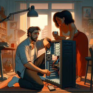 "Create a scene depicting the fifth frame. Show the interior of...