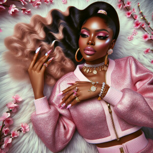 Create a realistic airbrushed illustration of an light skin Afri...