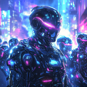 Create a hyper-realistic concept art piece of a glowing android...