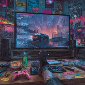 "A highly detailed digital illustration in cyberpunk style, firs...