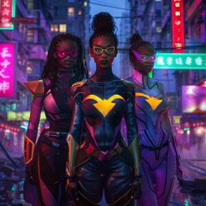 A stunning image of a powerful and diverse superhero trio, Asha,...