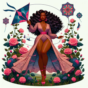 Ralph McQuarrie style curvy African American brown skin tone wom...