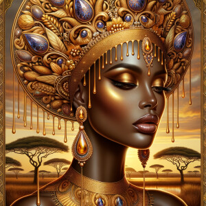 A digital illustration of a Latina woman's portrait with a luxur...