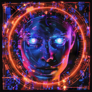 A woman’s face framed by a glowing bioluminescent mandala in Cyb...