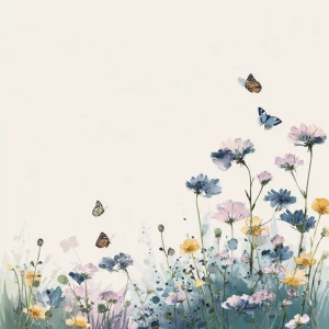 Wildflower field, butterflies flying, in vintage watercolor styl...