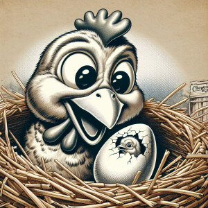 Create a realistic image of a funny, goofy caricature of a chick...