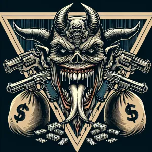 Create a bold horror themed gangster logo featuring a menacing h...