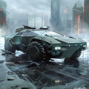 A futuristic car mixed with the cybertruck a Cadillac and a hybr...